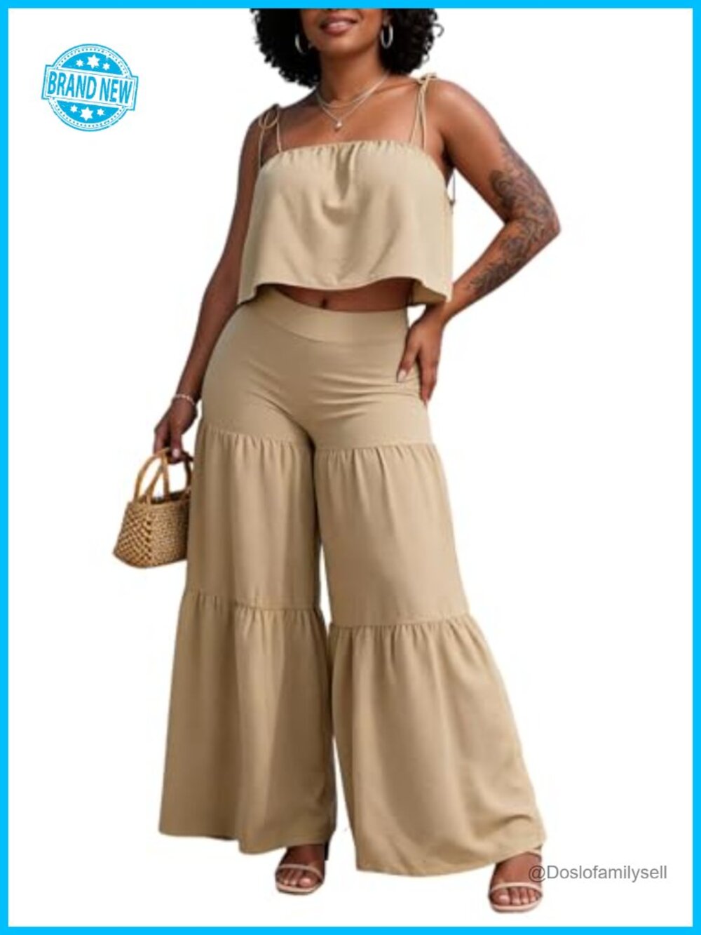 Boho 2 Piece Set Crop Cami Top Wide Leg Palazzo Pants Summer Vacation